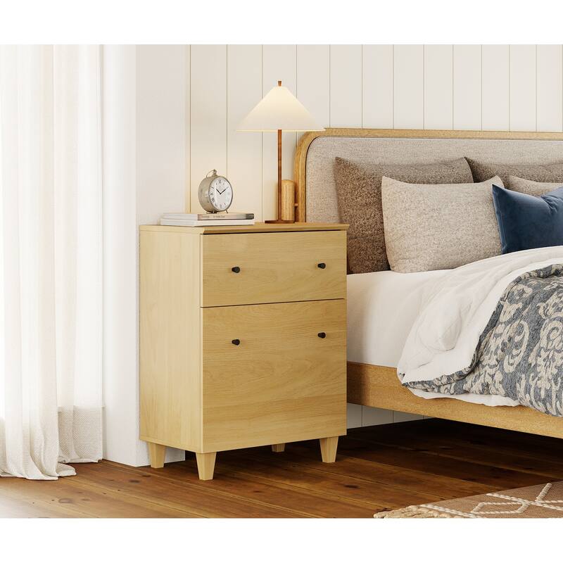 Bedroom Night Stand Bedside Table with Drawer and Cabinet, 32.4"H