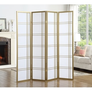 Roundhill Furniture Seto White Wood and Paper 4-panel Room Divider Screen