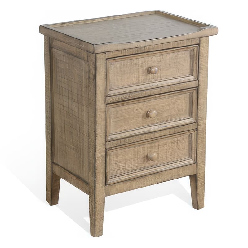 Rena Side End Table | 3 Drawers with Round Knobs | 19" Distressed Pebble Brown Mahogany Wood