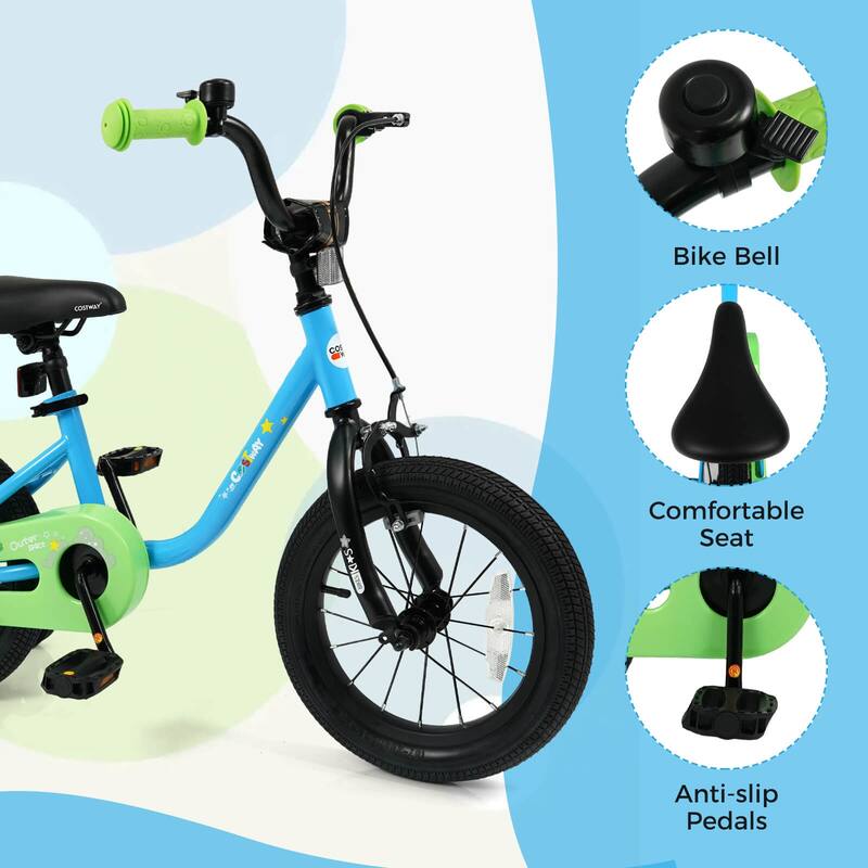 Costway 12-Inch Kids Bicycle with Adjustable Seat Front Handbrake & - See Details