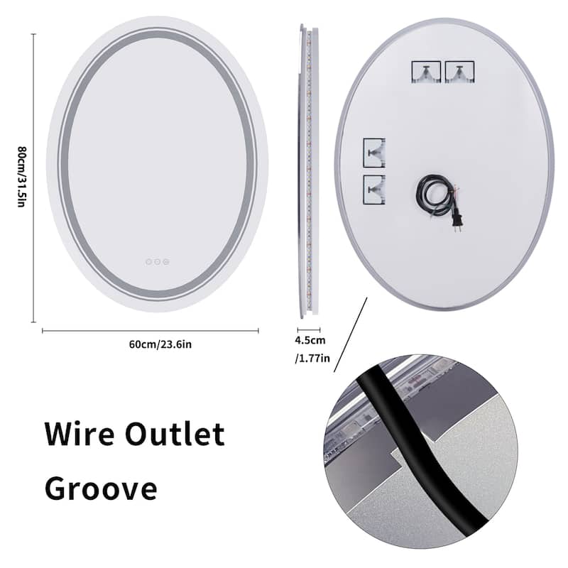 23.6x31.5 inch Oval Illuminated Bathroom Mirror Anti-Fog&Memorable