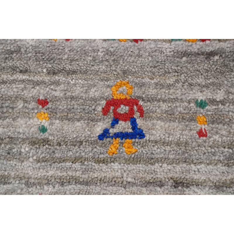 Hand Knotted Oriental Viscose Silk Carpet Tribal Animal Pictorial Greys & Charcoal Gabbeh Area Rug - 11' 8'' X 4' 11''