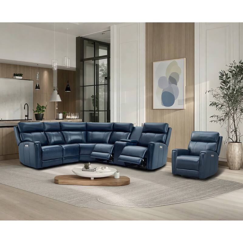 104" W 6 Seater Genuine Leather Power Sectional Sofa and Recliner Set with Dual Power, Zero Gravity, 1 Power Armlesschair