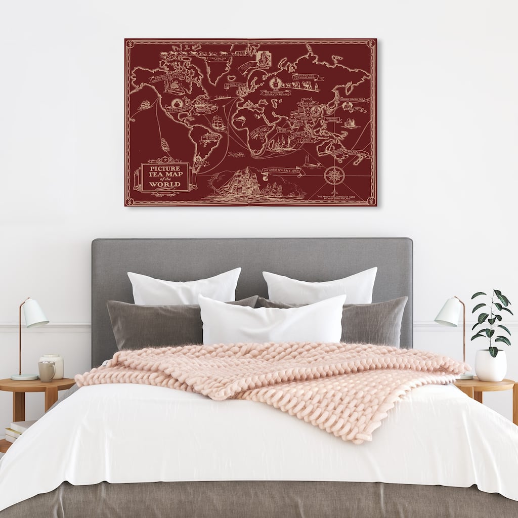 Wynwood Studio 'Tea Map Of The World Berry' Maps and Flags Wall Art Canvas Print World Maps - Red, White