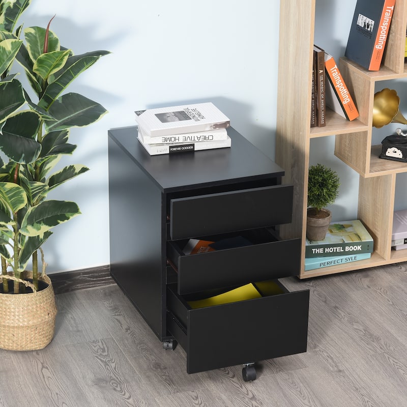 HOMCOM 3 Drawer Mobile Nordic Style Under Desk Cabinet for Home or Office with 5 Easy Castor Wheels