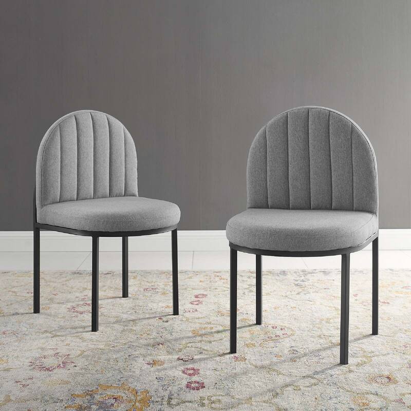Modway Isla Dining Side Chair Upholstered Fabric Set of 2 - Black Light Gray