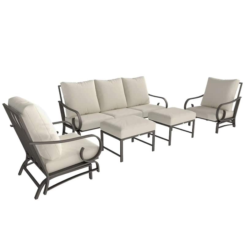 5PCS Patio Set,2 Rocking Chairs 3 Seat Sofa PE Rattan All Weather