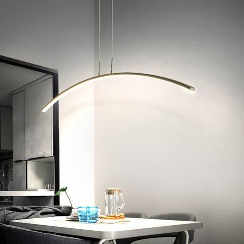 Modern Black LED Arched Metal Pendant Light - L47.28xH7.09 inches