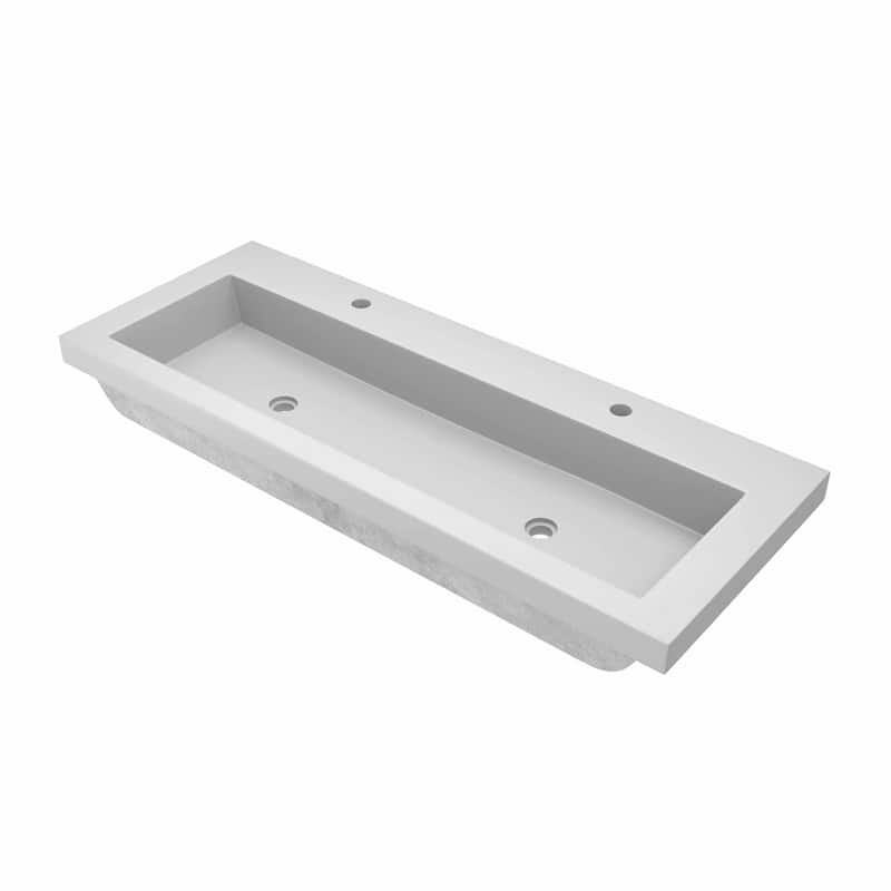 Trough 48-inch NativeStone Drop-in Double Bathroom Sink - 48" x 19" x 5" - Pearl - Two Faucet Holes