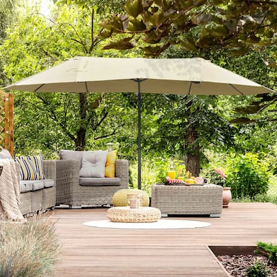 Outdoor 14ft Double-Sided Extra Large Market Umbrella with Crank, Cross Base