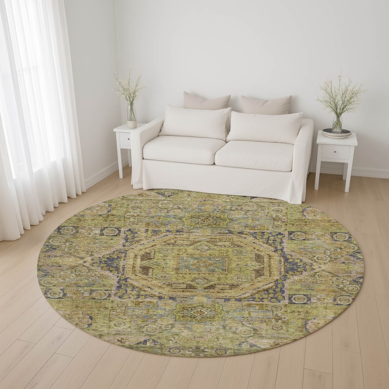 Premium Washable Super Soft Vintage Traditional Mayfield Rug - Aloe - 8' x 8'