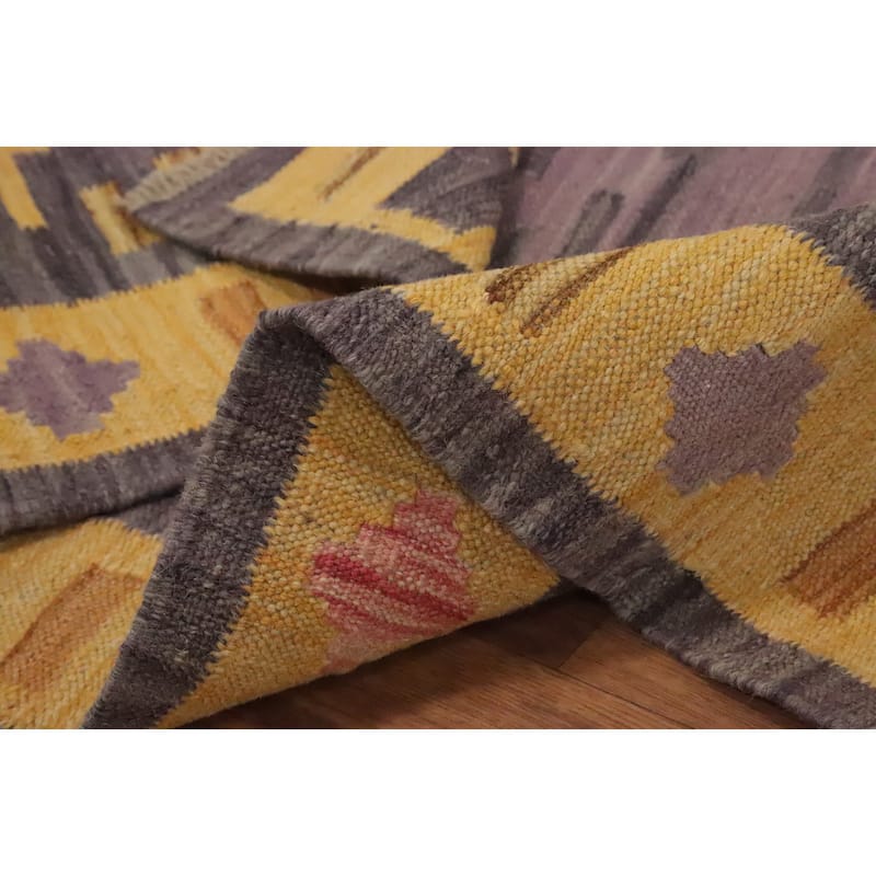 Hand Woven Oriental 100% Wool Carpet Southwestern Tribal Yellow & Gold Kilim Area Rug - 5' 1'' X 3' 3''