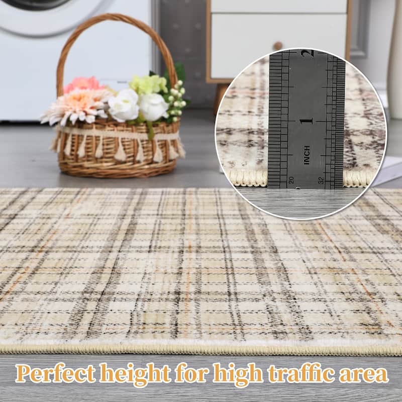 Garvee Earthy Plaid Soft Low Pile Foldable Area Rug