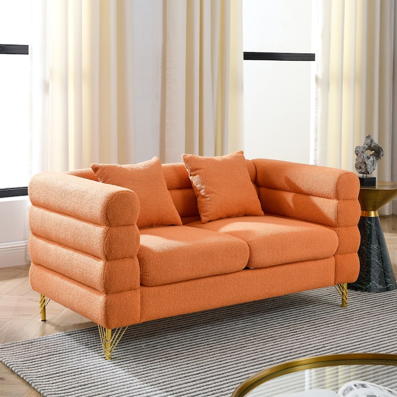 Modern 60" Loveseat Sofa with 2 Lumbar Pillows and Fashionable Golden Metal Legs