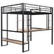 preview thumbnail 5 of 10, Full Size Loft Bed with Long Desk and Shelves in Black Metal & MDF