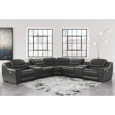 Signature Design by Ashley Center Line Dark Gray 7-Piece Power Reclining Sectional - 138.25"W x 138.25"D x 35"H