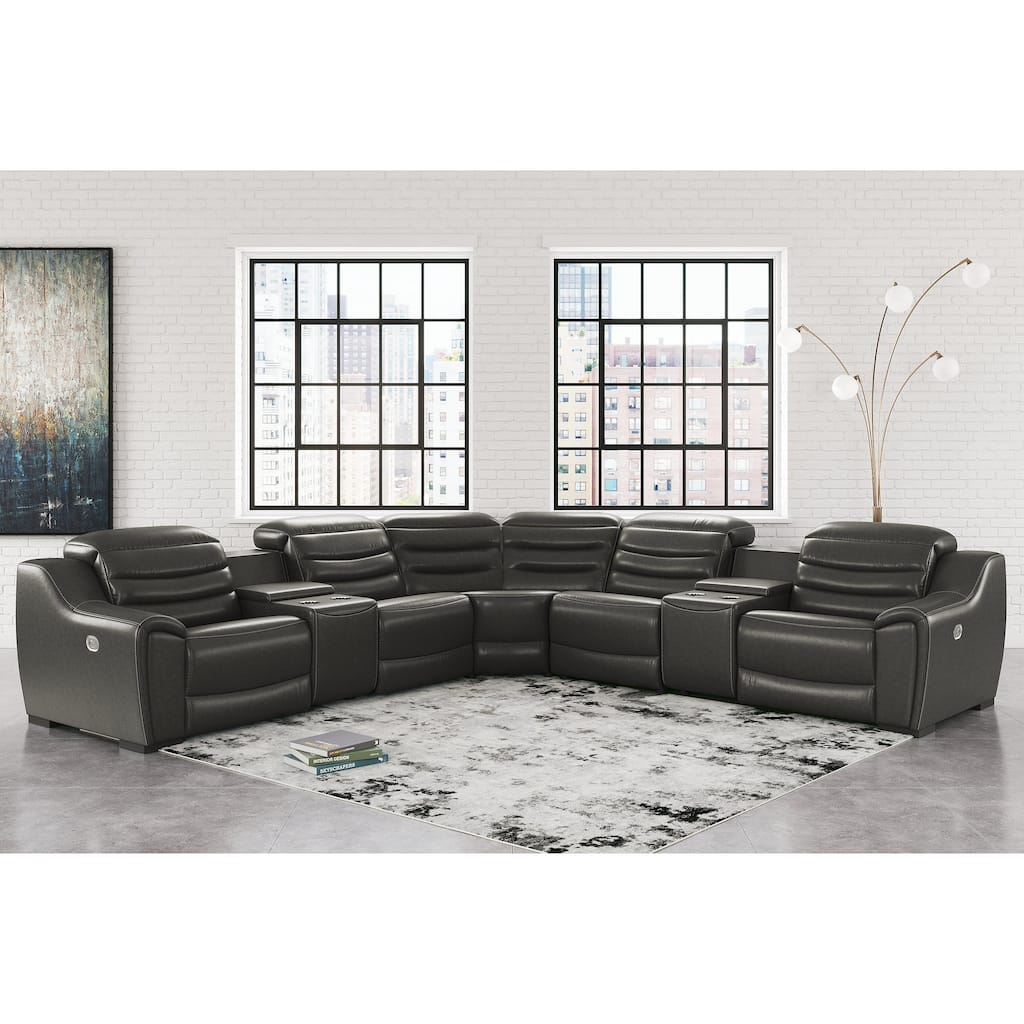 Signature Design by Ashley Center Line Dark Gray 7-Piece Power Reclining Sectional - 138.25"W x 138.25"D x 35"H