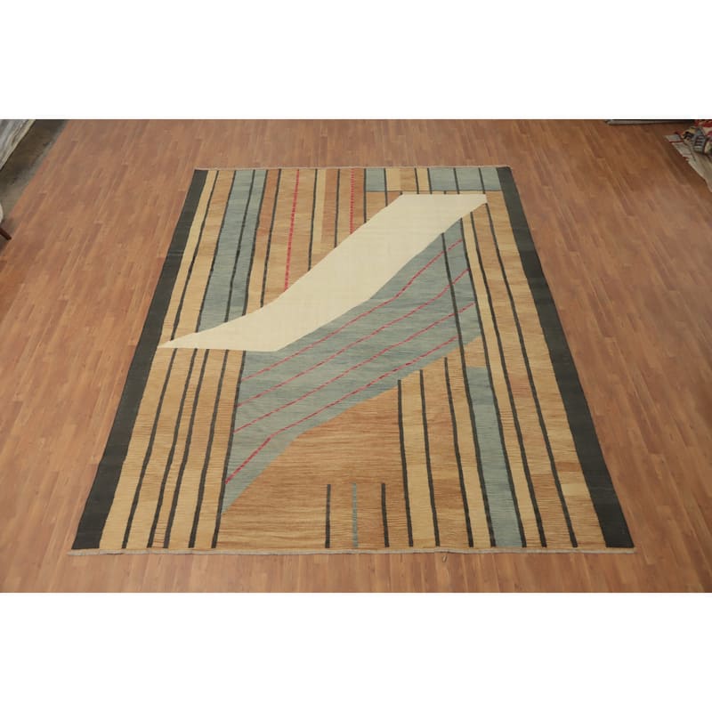 Hand Woven Oriental 100% Wool Carpet Southwestern Modern Multi-Colored Kilim Area Rug - 12' 10'' X 10' 4''