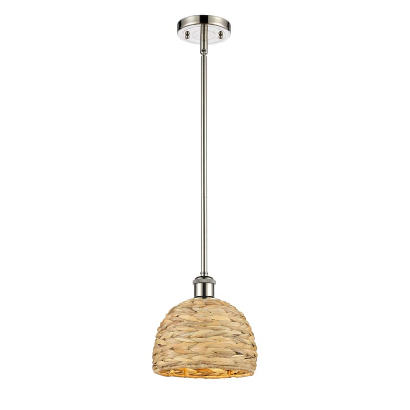 Innovations Lighting Woven Rattan - 1 Light 8" Stem Hung Pendant - Polished Nickel/Natural Rattan
