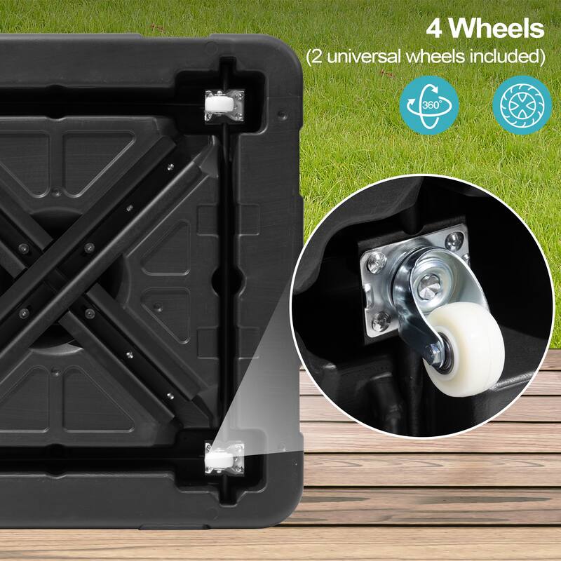 10 X 13 FT Outdoor Patio Cantilever Umbrella with Solar Lights Rod Wheel Base Double Canopy 360 Rotation Tilt