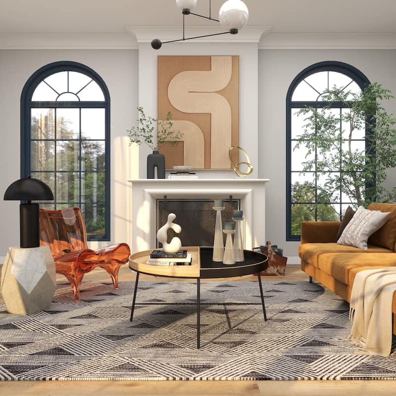 Canvas Abstract Textured Living Room Framed Wall Art with Tan Ribbed Curve Shapes - Brown - Roche River Decor