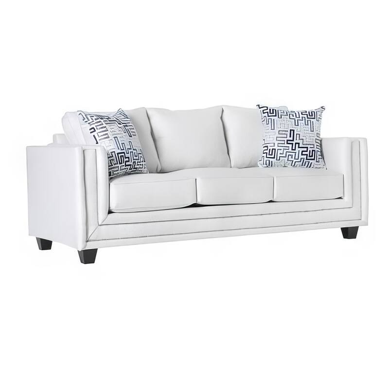 Imna Sofa and Loveseat Set with 4 Accent Pillows, White Blue Chenille