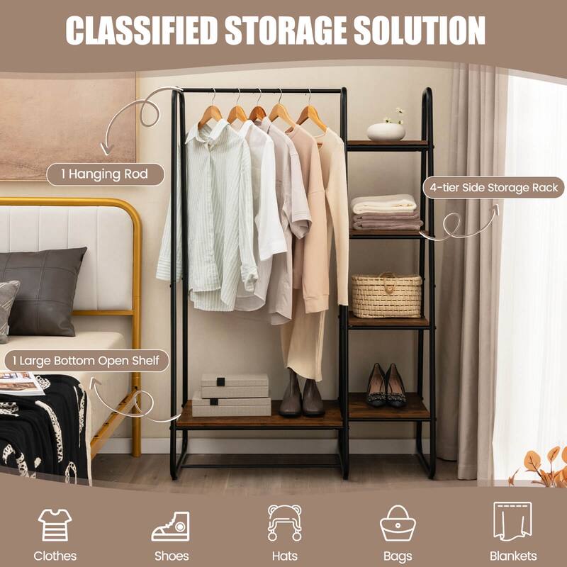 Costway Metal Garment Rack Free Standing Closet Organizer w/5 Shelves