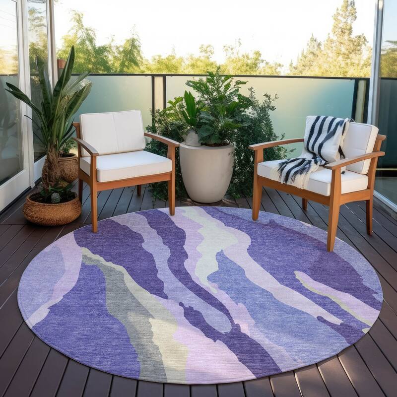 Machine Washable Indoor/ Outdoor Abstract Contemporary Chantille Rug