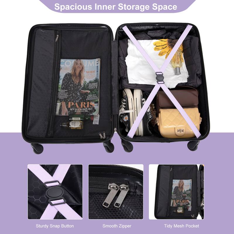 3 Piece ABS Hardside Luggage Sets Spinner Wheels Suitcase with Two Hooks and TSA Lock & Telescoping Handle