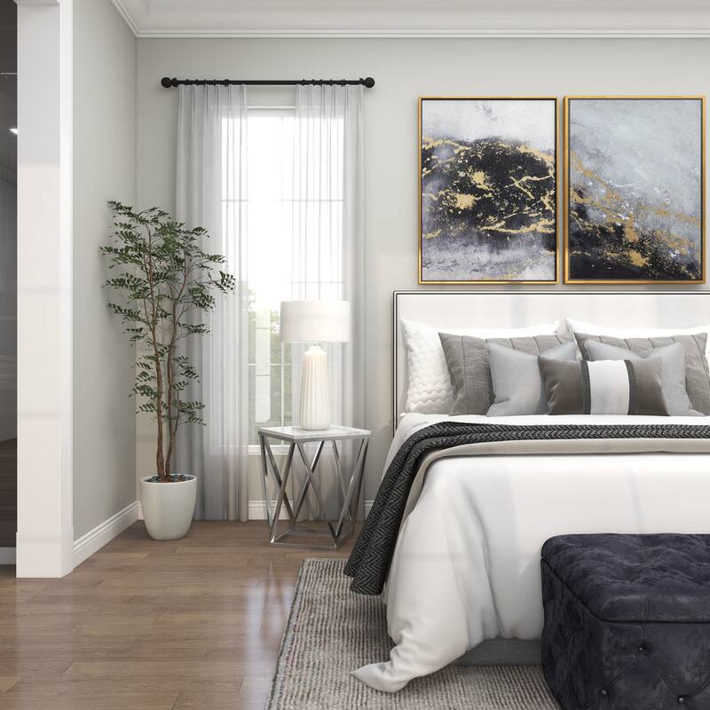 Silver Stainless Steel Accent Table with Marble Top - 18 x 18 x 21