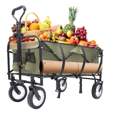 Collapsible Folding Wagon Cart with 360-Degree Swivel Wheels, Heavy-Duty Frame, Unique Strapping System, and Two-Tone Design