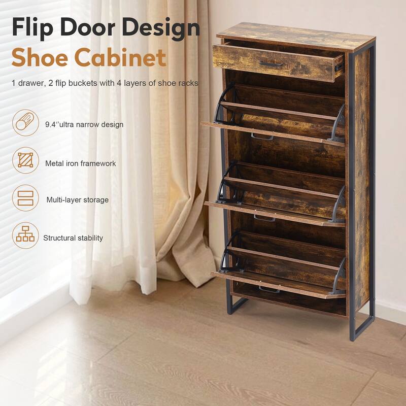 Hidden Shoe Storage Cabinet with 3 Flip Drawers,1 Drawer for Entryway