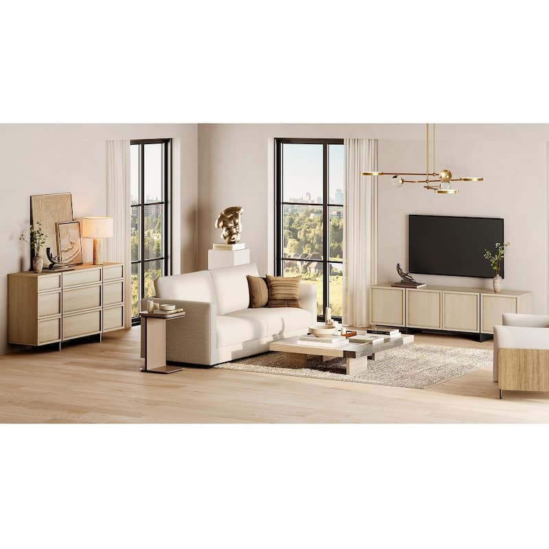 WAMPAT Modern TV Stand and 9-drawer Storage Cabinet Set of 2 for Living Room - TV Stand+dresser - Light Oak - 2 Piece