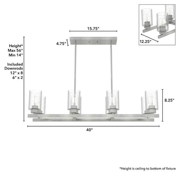 dimension image slide 0 of 2, Hunter Hartland 8-Light Linear Chandelier - Dining Room, Kitchen Island - Modern Farmhouse, Industrial, Contemporary