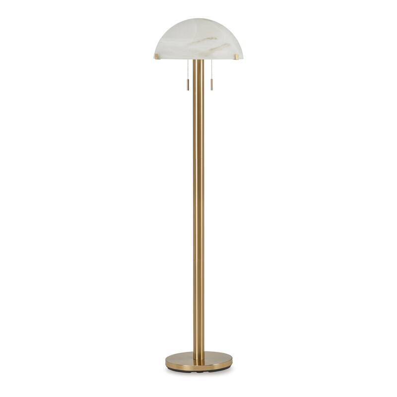 Sein 62 Inch Floor Lamp, Double Pull Chain Switch, Glass Dome Shade, Brass