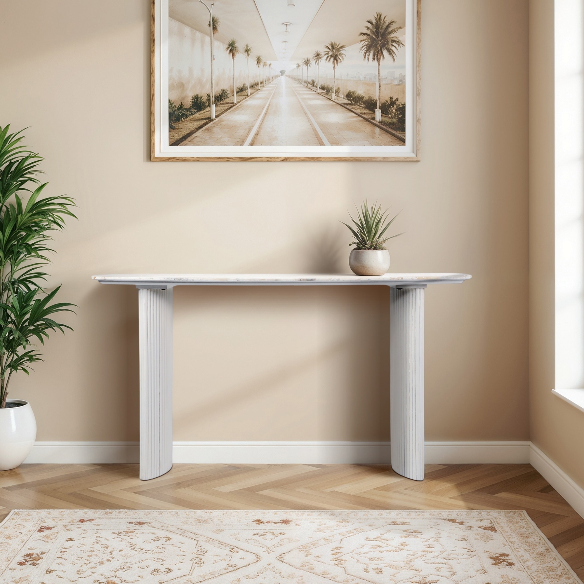 Wood Accent Table Fluted Base Curved Legs Modern Design Sculpted Frame