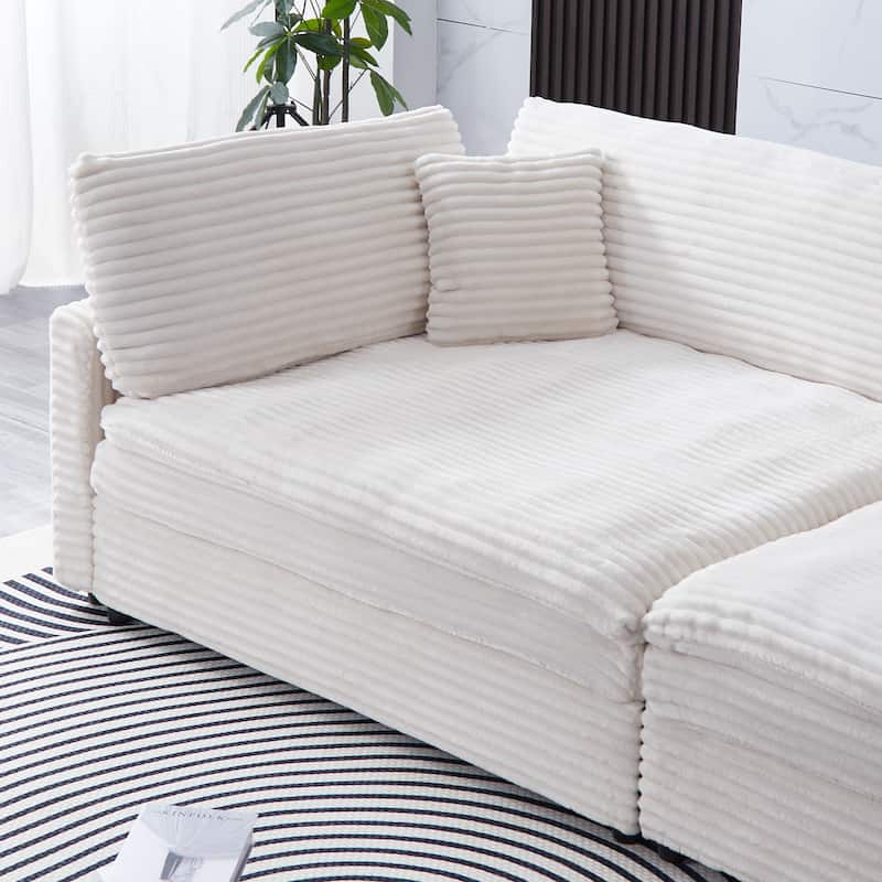 The 112-Inch Corduroy Sofa,With Two Throw Pillows And Four Backrests