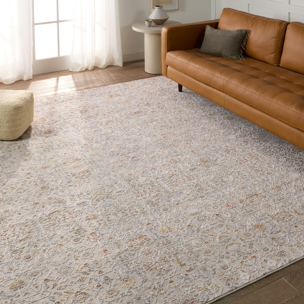 Lily Floral White/ Light Gray Area Rug