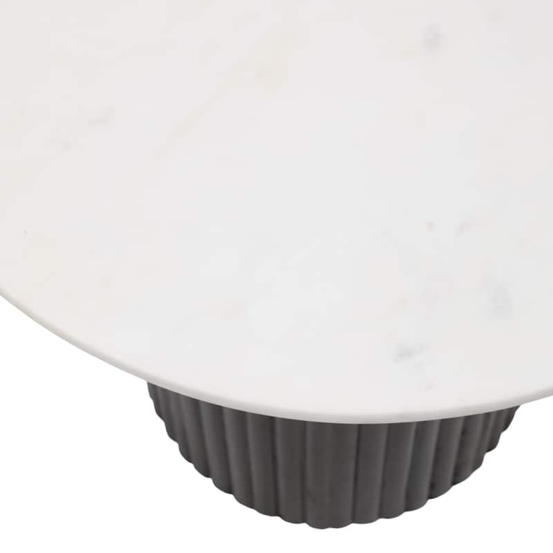 Modern Round Stone Top End Side Table with Mango Wood Base - 22" - 22.25"
