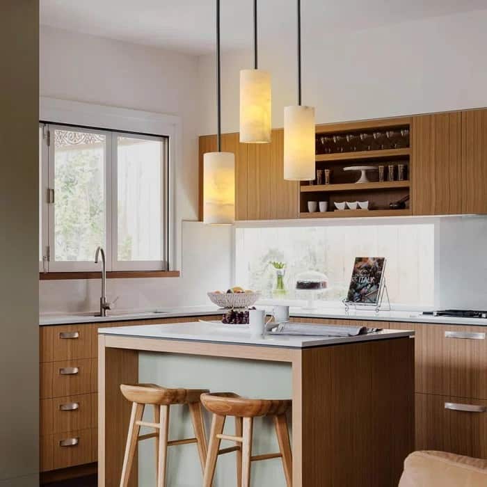 Dimmable LED Solid Brass Pendant Light with Spanish Alabaster Shade