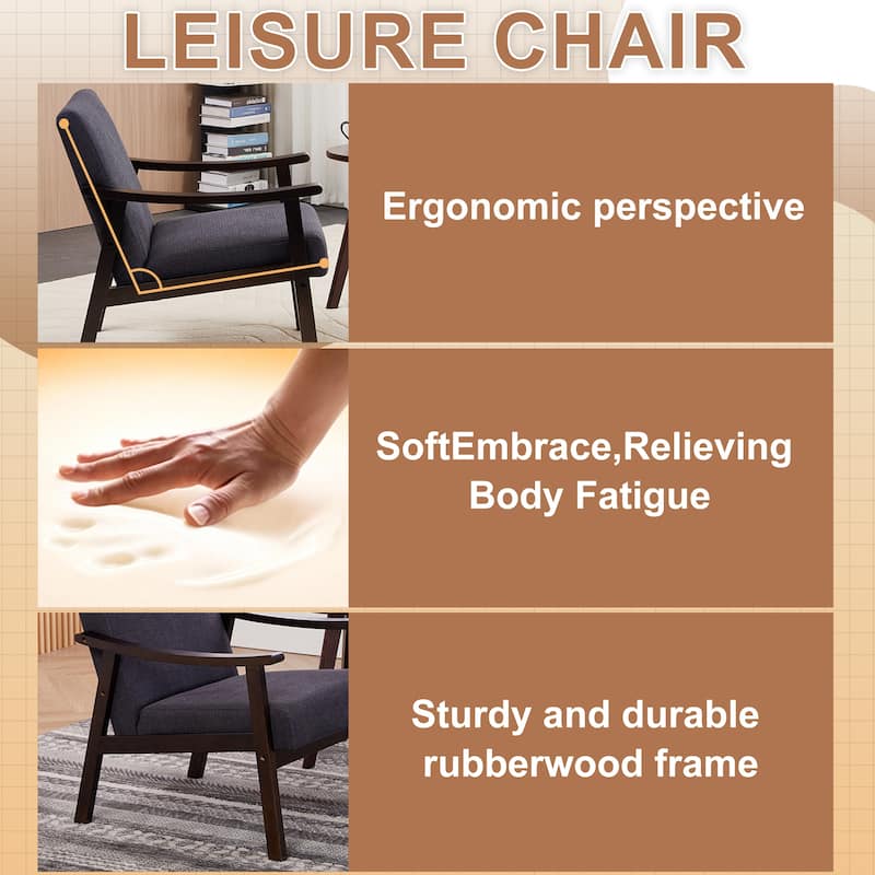 Accent Chair, Mid-Century Modern Armchair with Solid Wood Legs, Reading Leisure Chair with High Back for Living Room