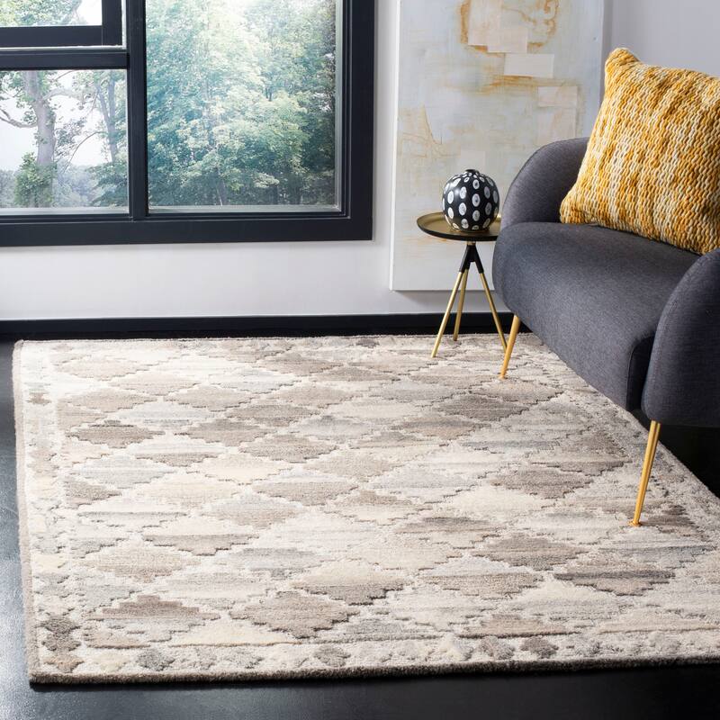 SAFAVIEH Handmade Wyndham Danila & Contemporary Geometric Wool Rug - 5' x 8' - Grey/Taupe