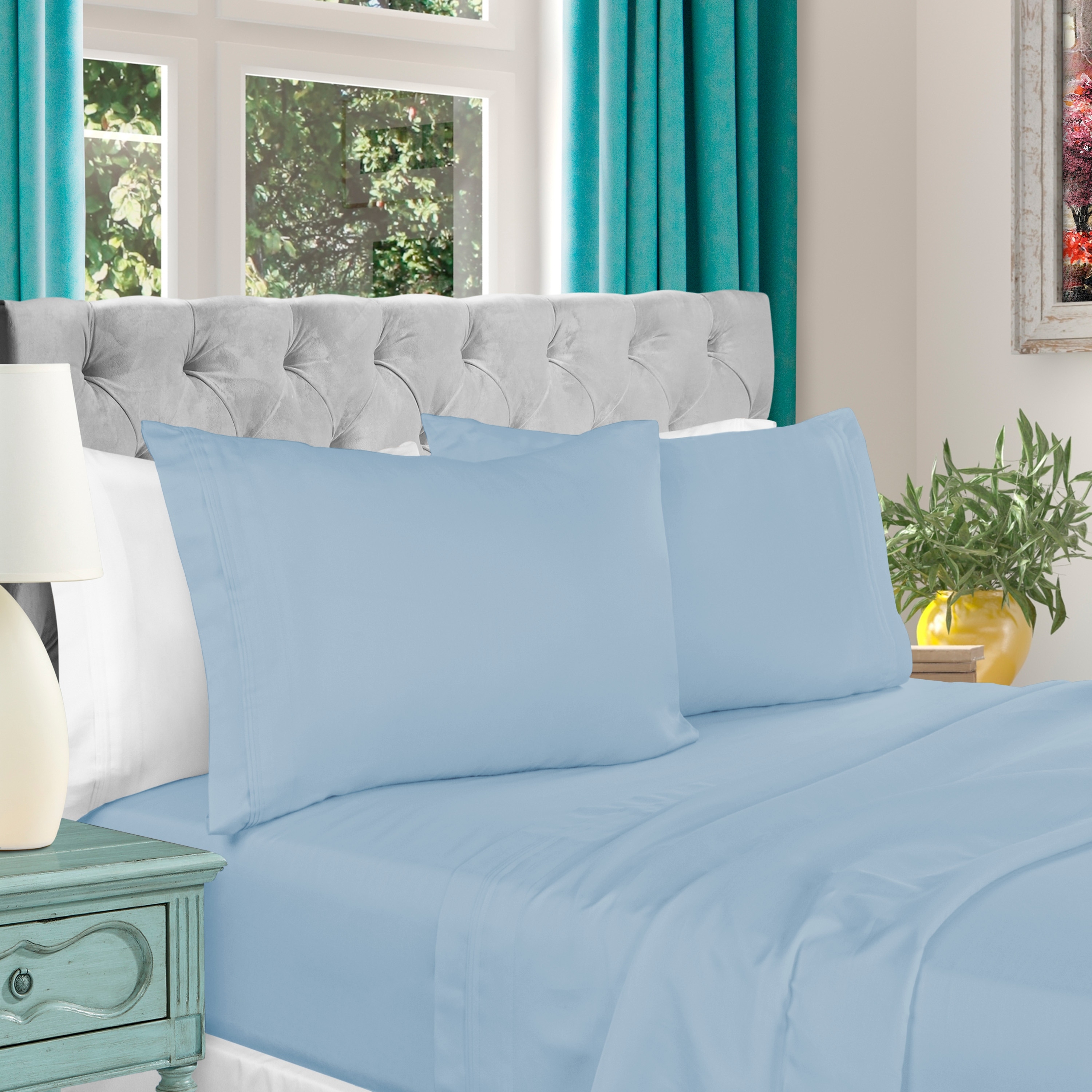 1000 TC EGYPTIAN COTTON ALL BEDDING ITEM BLUE SOLID ALL SIZES 
