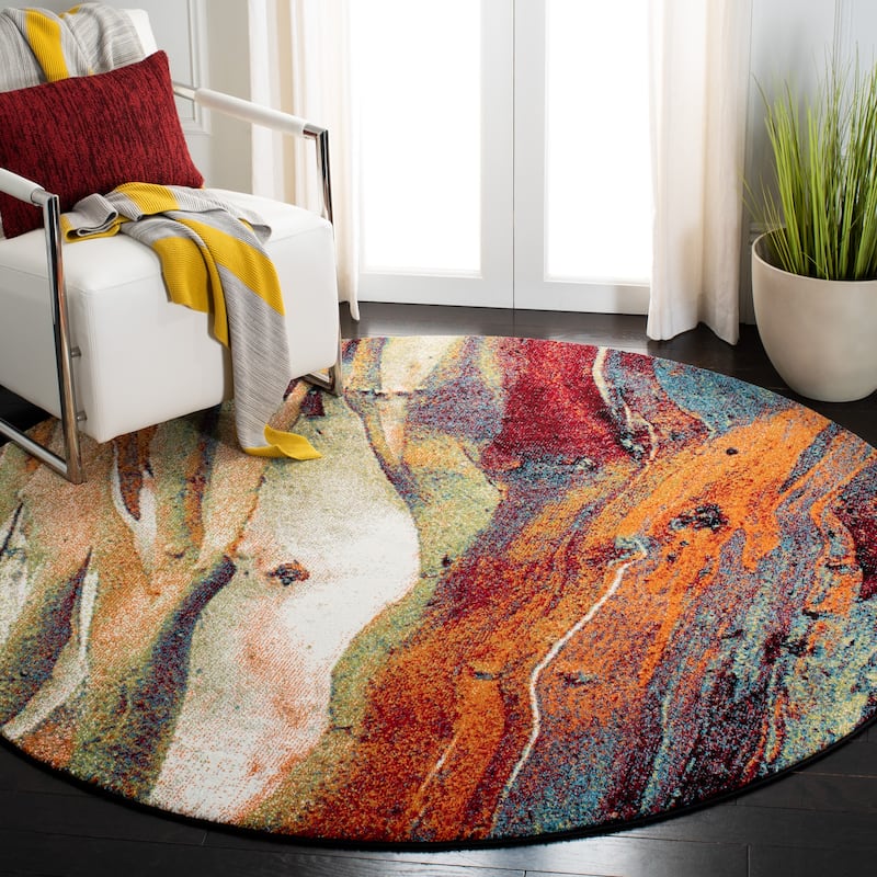 SAFAVIEH Glacier Verity Modern Abstract Area Rug - 3' Round - Red/Green