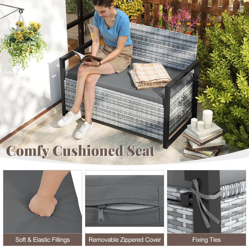 Costway Patio Storage Bench Wicker Loveseat with Built-in Storage & - See Details