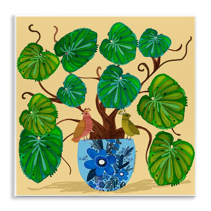 Stupell Potted Plant & Birds Perched Wall Plaque Art Design By Kay Widdowson - 12 x 12