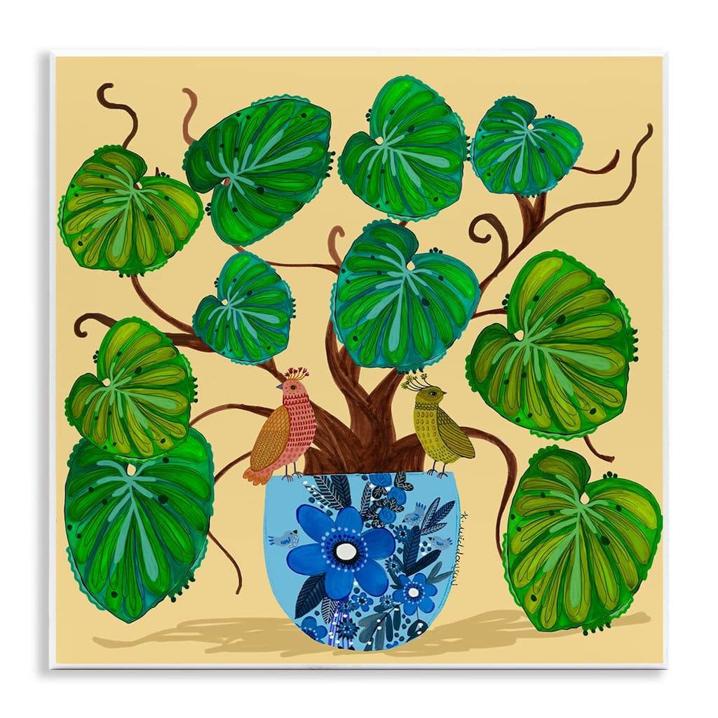 Stupell Potted Plant & Birds Perched Wall Plaque Art Design By Kay Widdowson