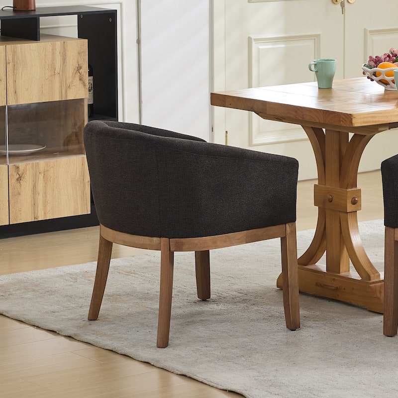 GDF Studio - Winslow Mid-Century Modern Barrel Dining Chair with Arms and Linen Upholstery