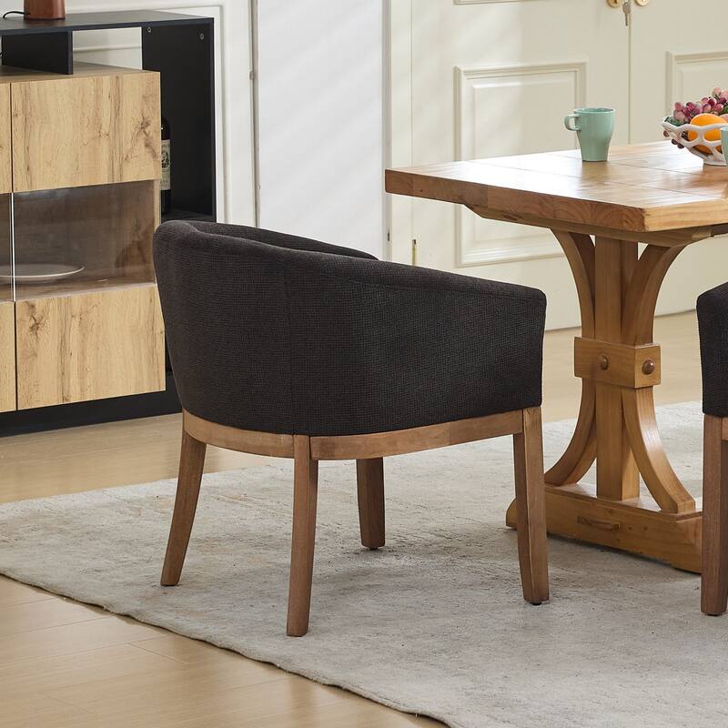 Modern 19" W Upholstered Barrel Dining Chairs with Arms, Farmhouse Linen Accent Chairs with Solid Wood Frame