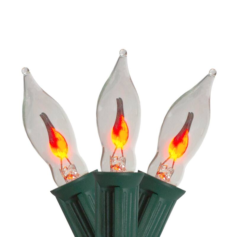 Flickering Flame C7 Halloween Lights - Amber - 9' Green Wire - 10ct